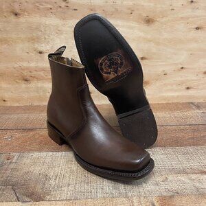 Men's Western Rodeo Genuine Brown Leather Half Boots with Zipper Dubai Toe 266